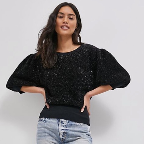 NWT Anthro Maeve Pamela Tinsel Shimmer Sweatshirt - Picture 1 of 10